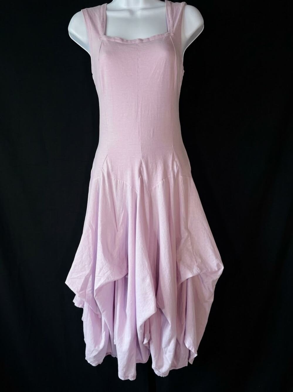 Lunaluz Vintage Pink Fairycore Handkerchief Dress M cottagecore semi-Sheer